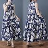 2025 Summer New Temperament Retro Printed Chiffon Loose Stand-up Collar Sleeveless Medium and Long Dress