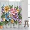 Colorful Floral Shower Curtain with Vibrant Flowers and Green Leaves for a Bright, Cheerful, and Nature-Inspired Bathroom Decor