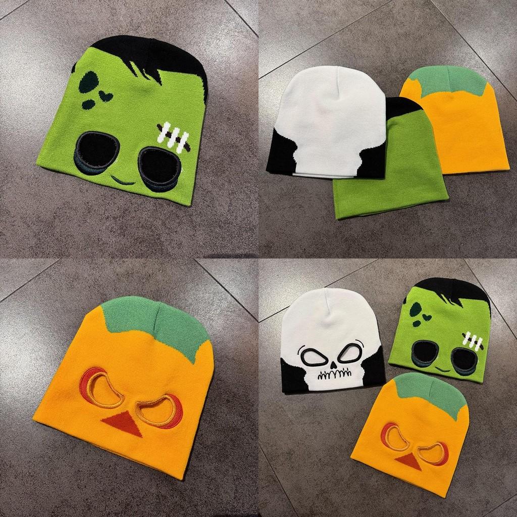 Halloween Pumpkin Skull Pattern Knit Hat With Show Eye For Winter And Fall Seasonal Wear