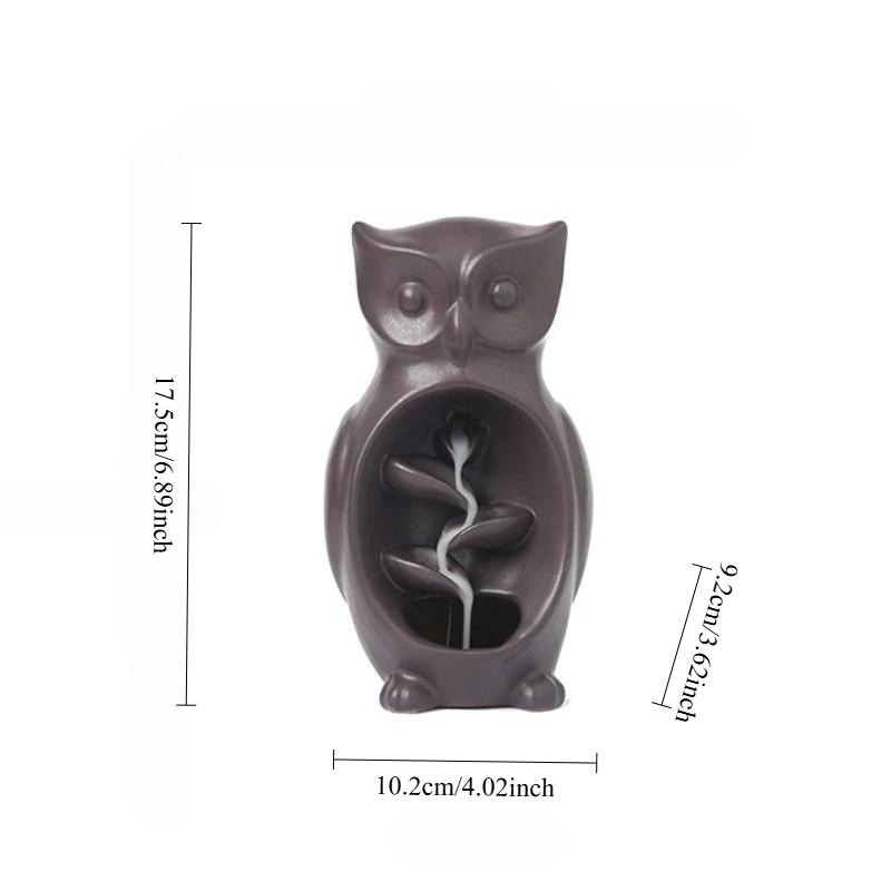 1pc,Cute Desktop Decoration Ceramic Owl Backflow Incense Burner Fountain Waterfall Incece Holder (Without Incense)