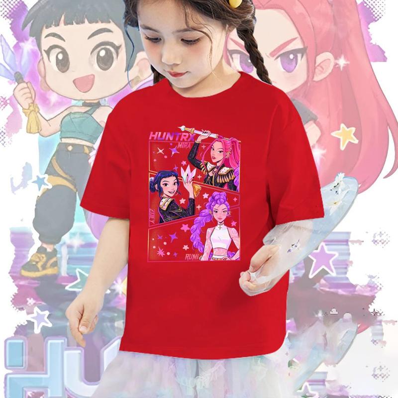 Kpop Demon Hunters Children's Clothing Short Sleeve T-shirt Cute Kpop Demon Hunters Tiger Harajuku Tshirt for Boys Girls