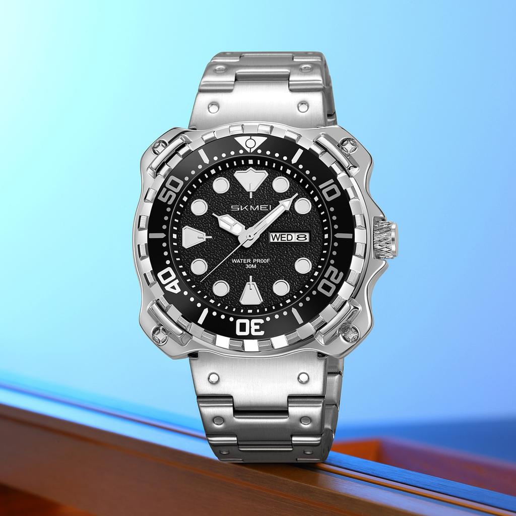 Fashion Man Watch Simple Stainless Steel Band Clock Luminous Waterproof Auto Calendar Quartz Watches for Men