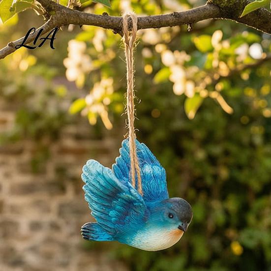 Whimsical Outdoor Hanging Ornaments 3Pcs Resin Bird Ornament, Hand-Painted Figurine with Jute String, Small Figurines Weatherproof Tree Patio