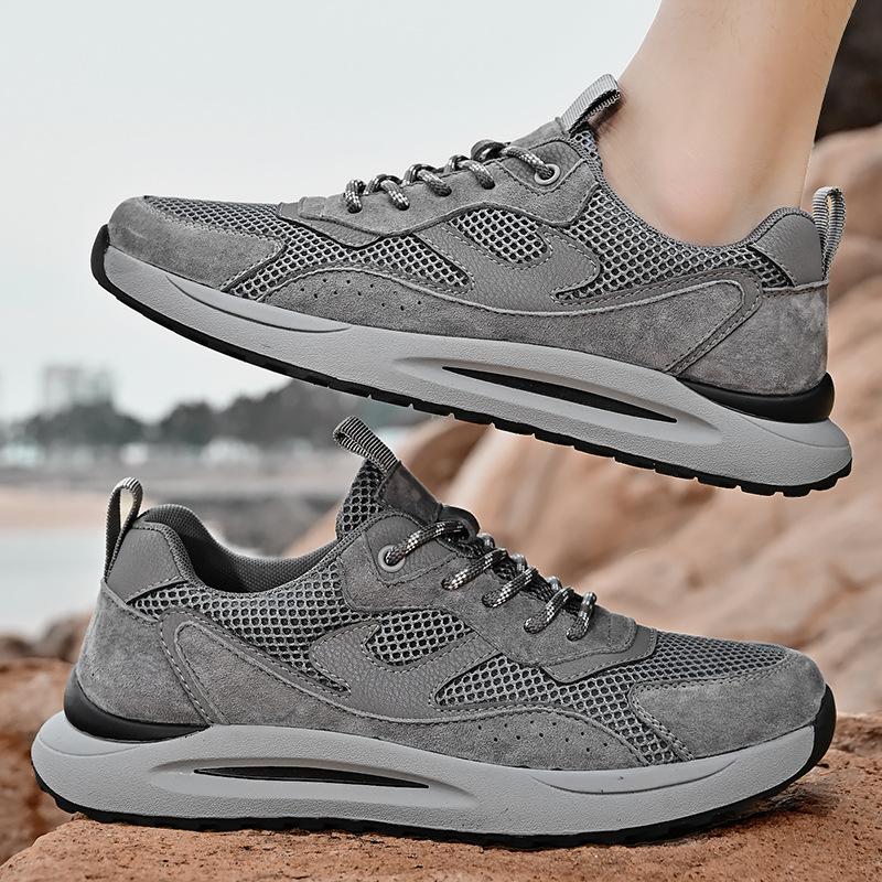 Men's Mesh Breathable Sneaker Summer Men's Shoes Non-Slip Wear-Resistant Casual Running Shoes Genuine Leather Versatile Jogging Shoes