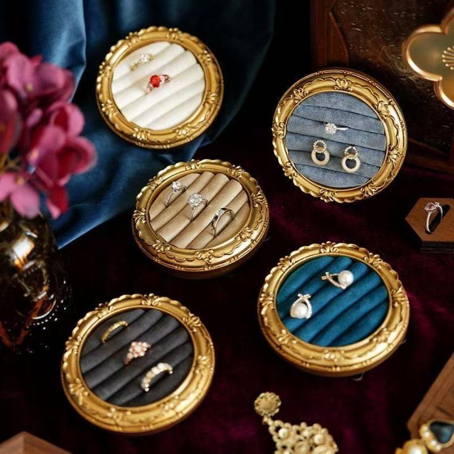 1PC Gold Frame Velvet Jewelry Display Tray Ring Earring Holder Wedding Gift Home Storage Elegant Anti-scratch Velvet Lining