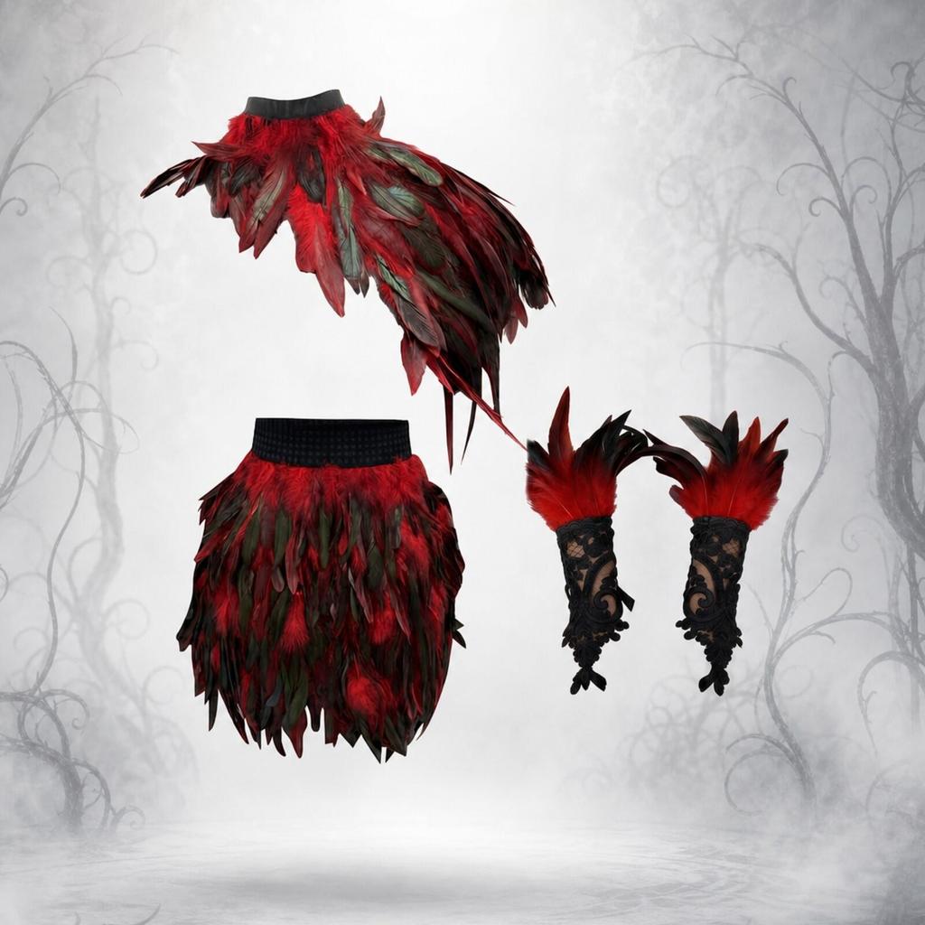 Layered Feather Costume Ensemble with Elastic Waist Skirt Feathered for Halloween Costumes,