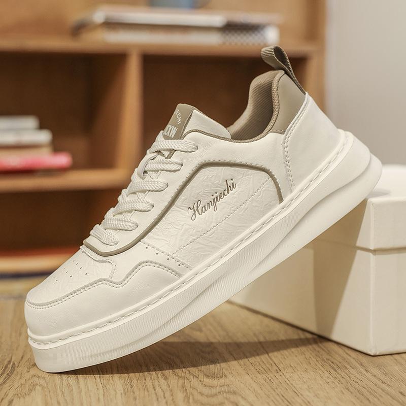 

Мужская обувь Высококлассная повседневная обувь для скейтборда Мужская обувь с кожаным верхом Спортивная обувь на толстой подошве Увеличивающая рост Белая обувь 44