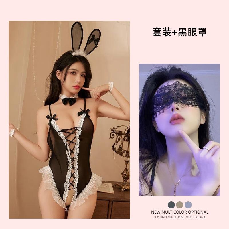 Night Sexy Bunny Straps Open Onesie Small Chest Pure Desire Perspective Love Lingerie Uniform Suit