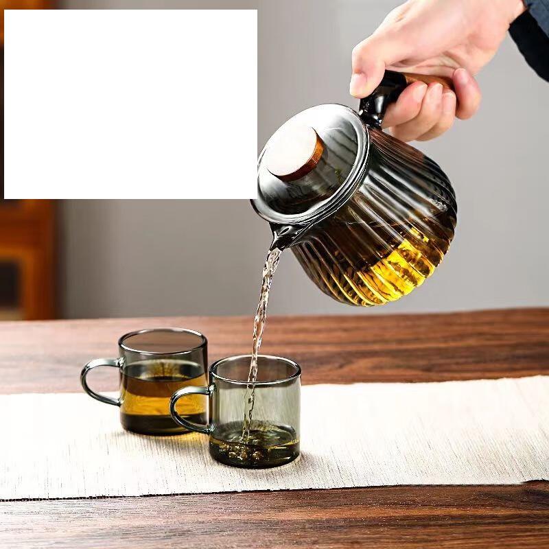 ZISIZ Striped Glass Teapot with Wooden Handle & Infuser