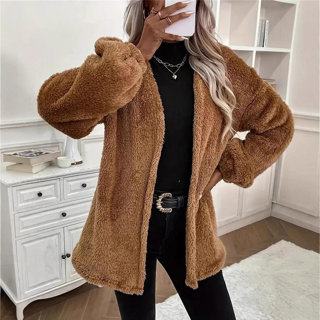 2025 Cropped Teddy Coatigan - Plush Shearling Cardigan Jacket W/ Snap Closure, French Girl Luxe Layer for Cafe Core & Apres-Ski