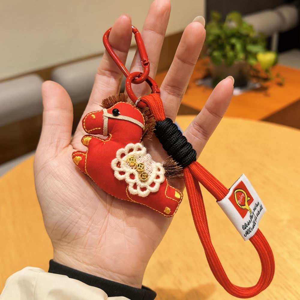 Chinese Style Pony Keychain Cartoon Stuffed Animal Keyring Kawaii Pony Pendant  Car Decoration