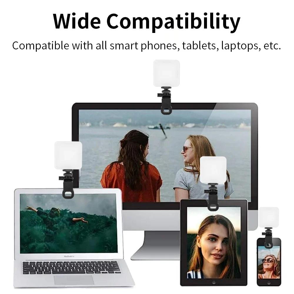 High Quality and Durable Rechargeable Mini LED Fill Light Portable Clip-On Lamp for Live Streaming Video Calls and Vlogging