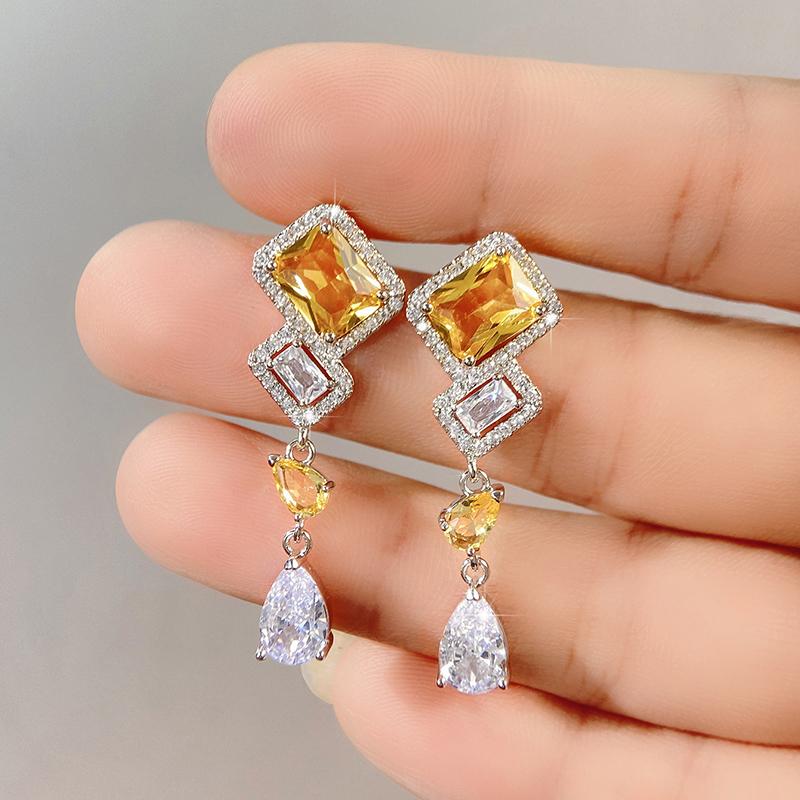 Huitan Trendy Geometric Shaped Dangle Earrings for Women Temperament Lady's Ear Piercing Accessories Wedding Party Hot Zircon