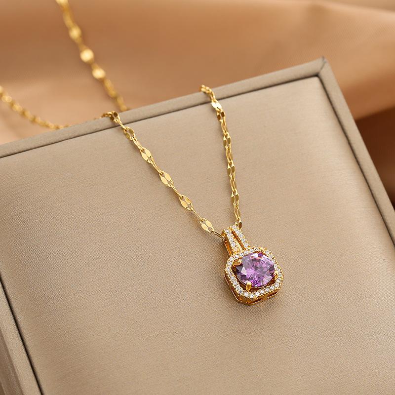 Golden Luxury Diamond Titanium Steel Necklace Women Fashion Slim Waist H Pendant Collarbone Chain