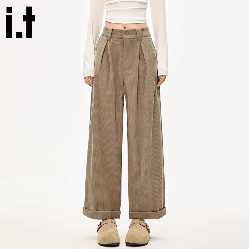 CHOCOOLATEit Women s Retro Corduroy High-Waist Straight-Leg Pants M