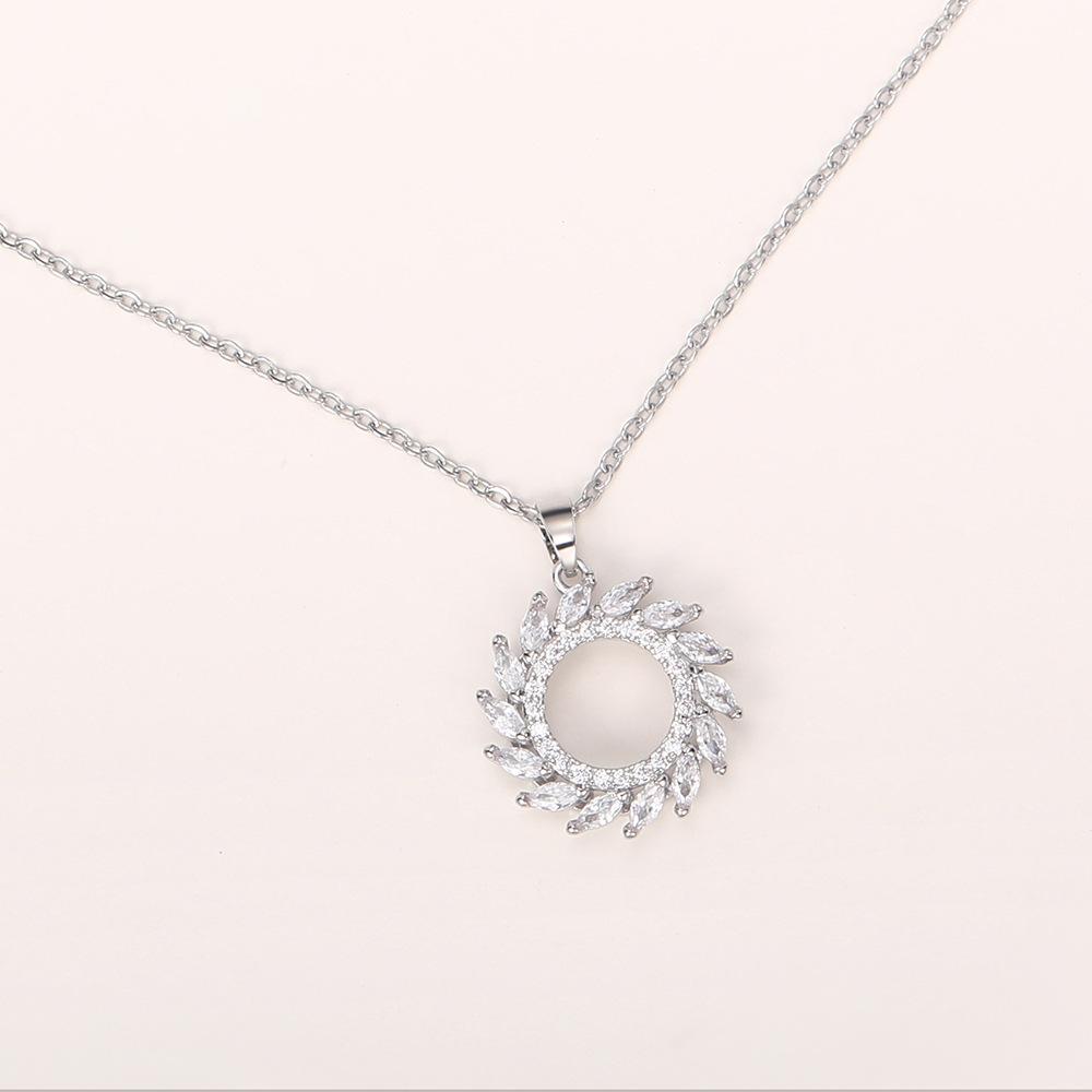 Ebay Olive Leaf Pendant, Copper Inlaid Horse Eye Zircon Circle Necklace Collarbone Chain