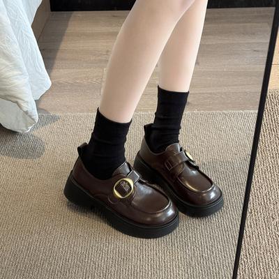 Platform Loafers Women's 2025 New Autumn and Winter British Style Small Leather Shoes Versatile Brown Single Shoes One Pedal Women's Shoes