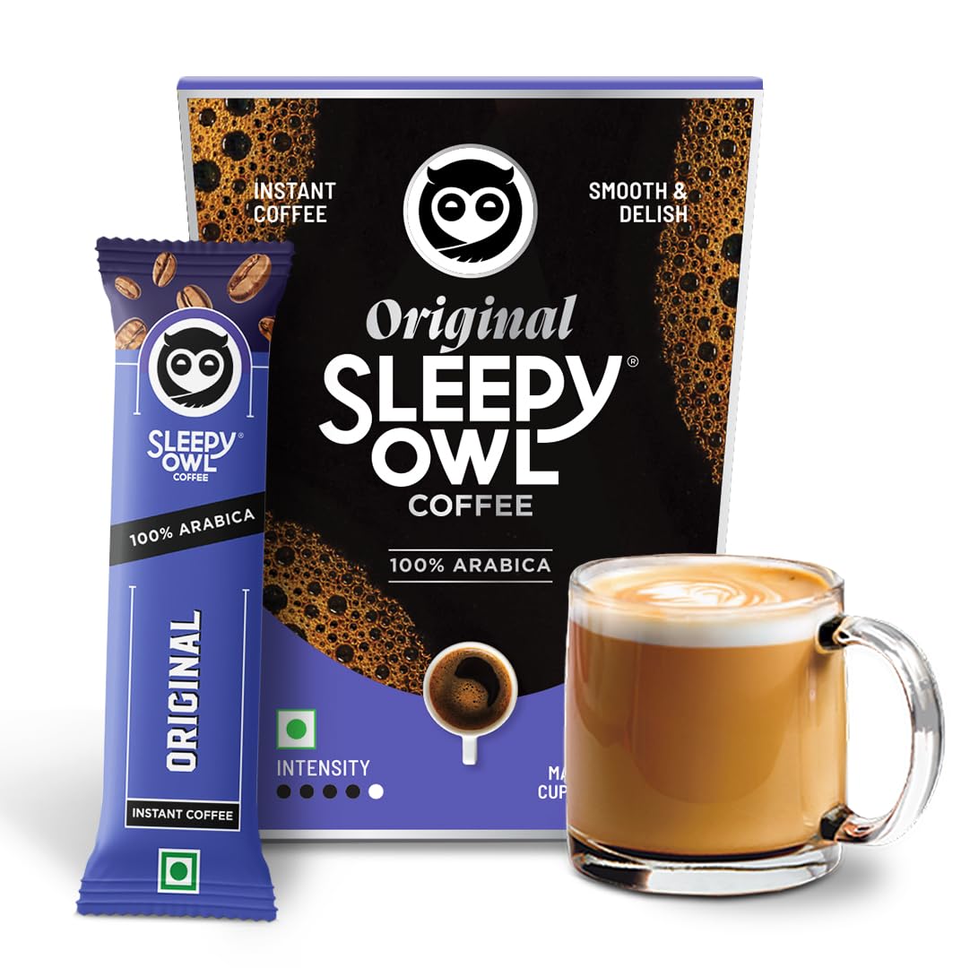 Sleepy Owl Original Freeze Dried Coffee Sachets | 20g - Pack of 10 x 2g Instant Coffee Powder Sachets | 100% Arabica Beans | Aromatic Coffee Pouc