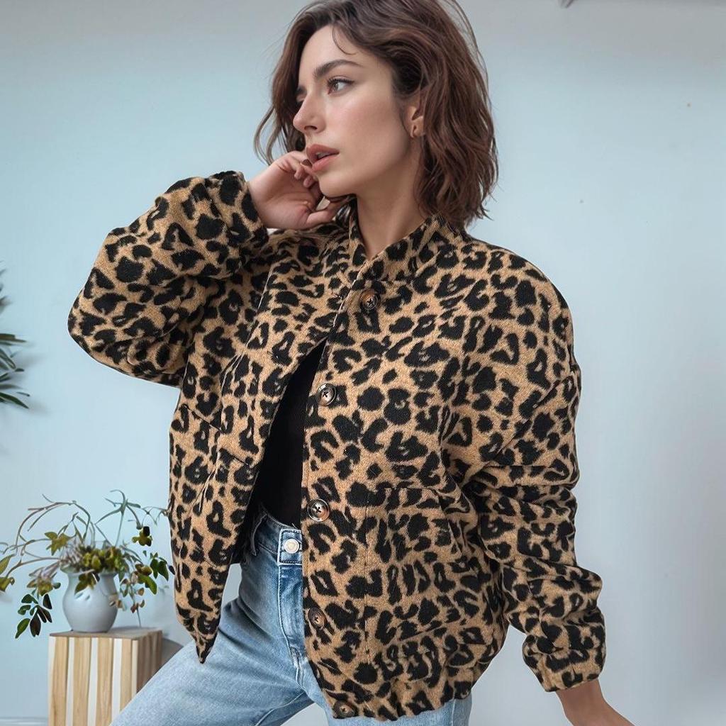Women's Retro Leopard Print Jacket: American-European Casual Loose Fit
