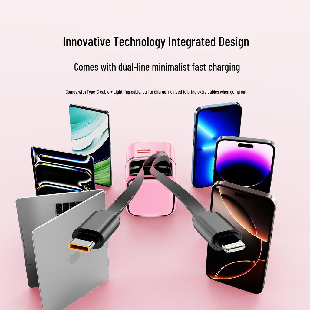 35W GaN Pull-Out Charger with A+C Port for Apple & Huawei