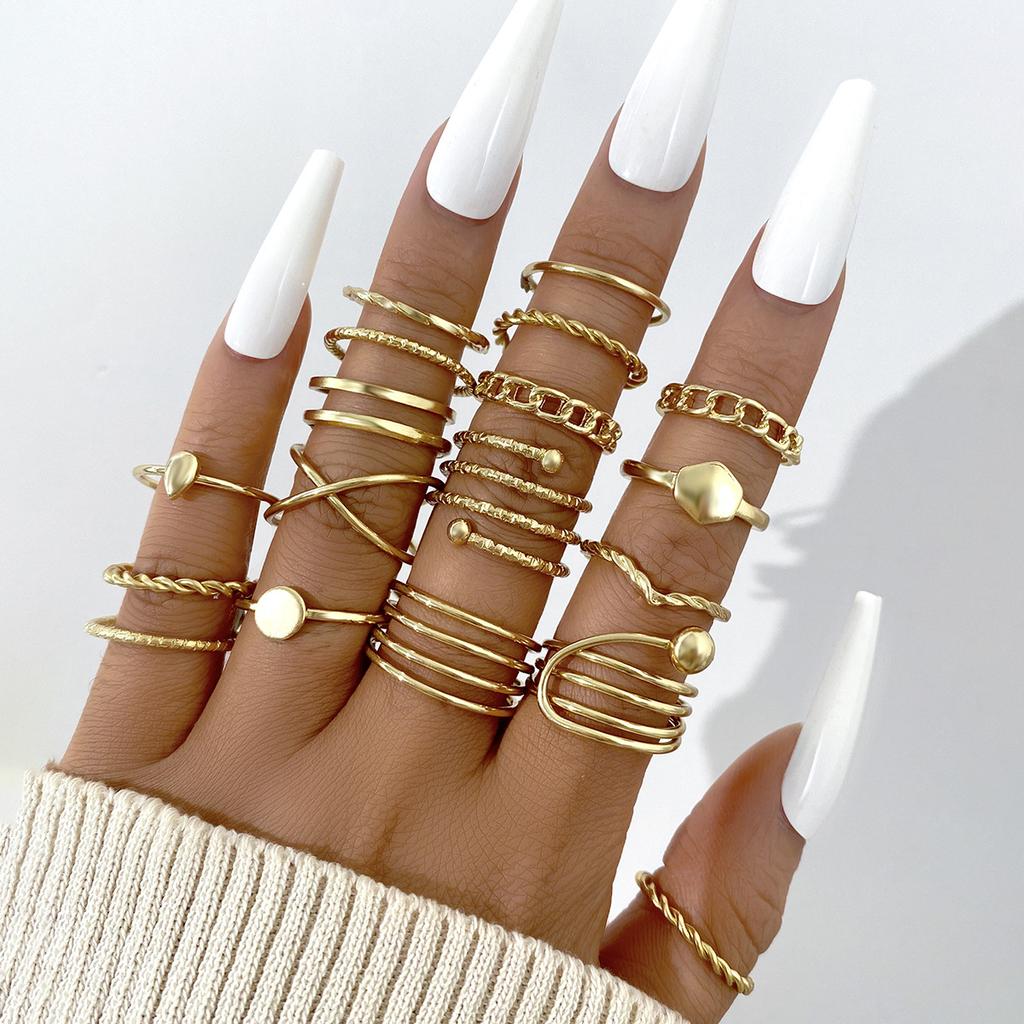 Boho Gold Color Snake Rings Set For Women Vintage Geometric Cross Heart Butterfly Rings Female Finger Rings Trendy Jewelry Gifts