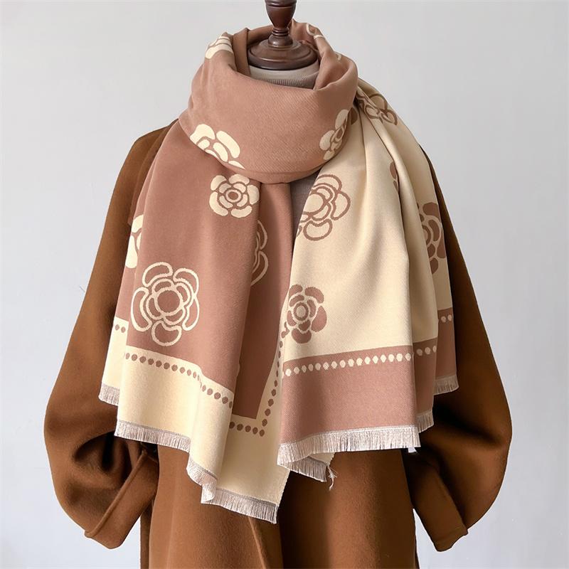 Sciarpa invernale in cashmere da donna, pashmina floreale, scialli e stole di marca di lusso, sciarpa, hijab, stole da viaggio, coperta calda