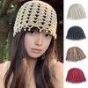 Knitting Hat Bohemian Style Hollow Design Women Hat with Faux Pearls Pendant Lightweight Elastic Hat Headwear