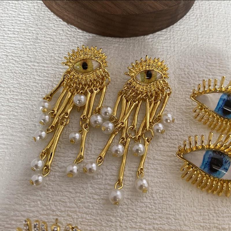 Modern Zircon European and American Design Eye Shape Tassel Earrings For Women Party Gifts Exaggerative Ear Accessories