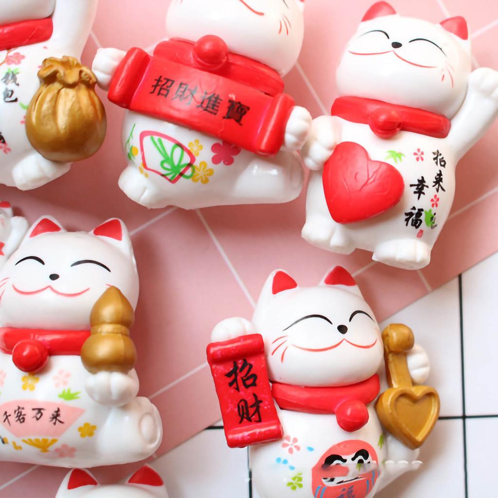 Lucky Cat Ornament Waving Arm Fortune Cat PVC Animal Figurine for Home Decoration 8Pcs In Set 8Pcs