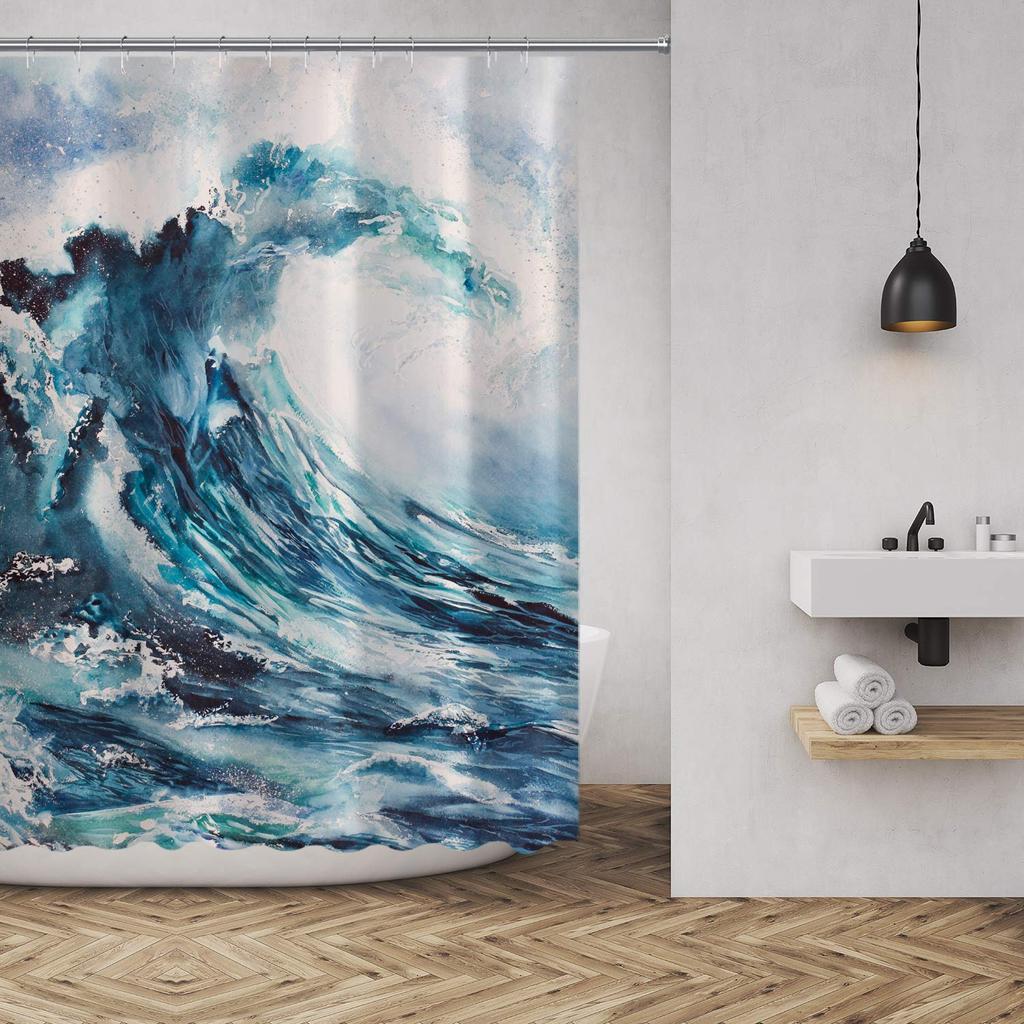 Artistico Blu Navy La Grande Onda Tenda da Doccia Giapponese Asiatica Kanagawa Anime Pittura Decor Impermeabile Set di Tende da Bagno