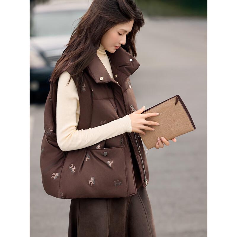 Women's Sequin Embroidered Sleeveless Padded Vest