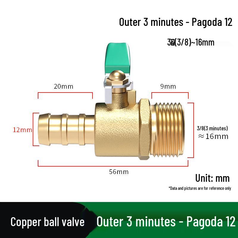 Heavy-Duty 1/2" Brass Ball Valve for Air and Water Pipes, Internal/External Thread