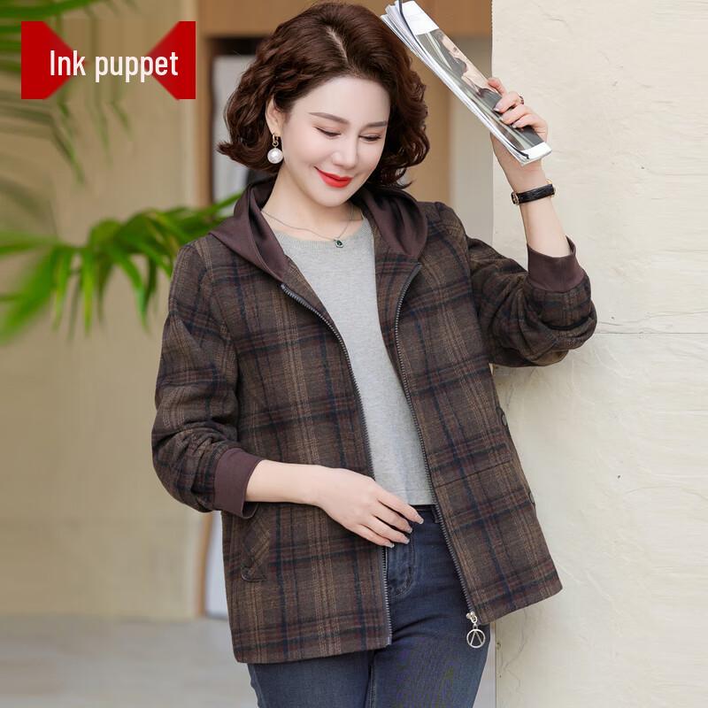 

Mo ou Women s Casual Hooded Plaid Zipper Jacket 3XL