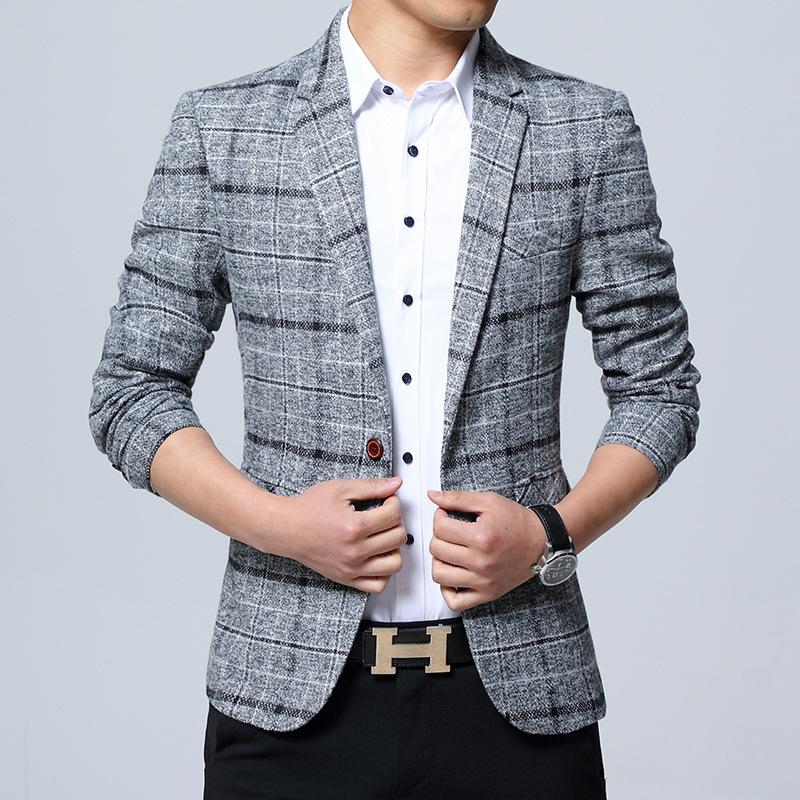 Autumn and Winter Men's Korean Version Slim-fitting Large-grid Suit, Men's Large-size Casual Blazer, Jacket