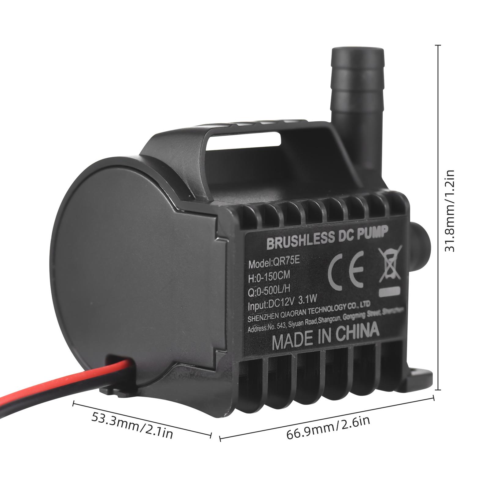 

Submersible 12V Water Pump Electric 330L/H Small Fountain Pump with Max 6.5ft Lift, 1.6ft Wire and Suction Cup Base, Portable CN