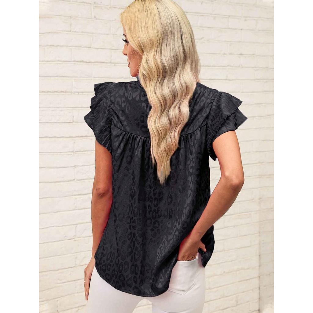 Summer New Fashion Versatile Printed Lotus Leaf Sleeve Top Women's Casual Breathable T-Shirt