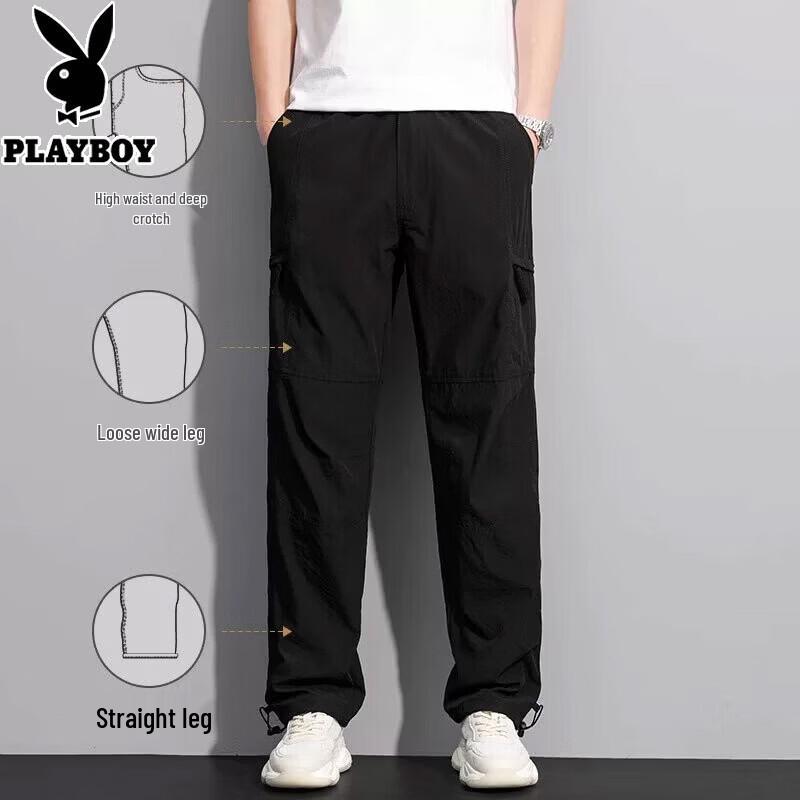 PLAYBOY Men s Loose Straight Quick-Dry Multi-Pocket Cargo Pants 2XL