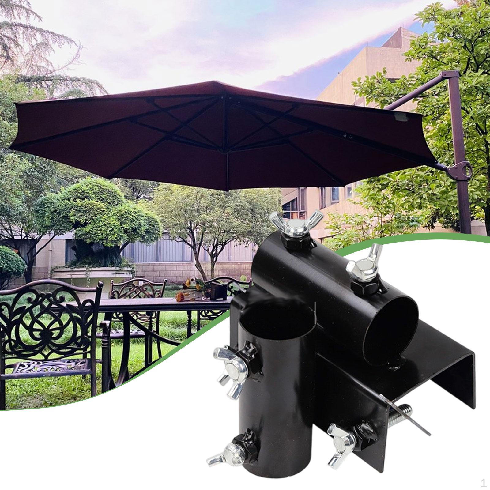 

Держатель для зонта для палубы Стенд-скамья Металлический Сверхпрочный Крепление Зажим Фиксированный зажим для Двора Black Double Holes