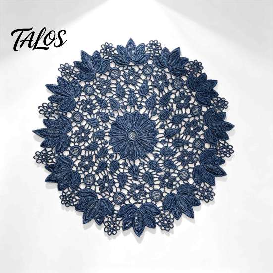 Kitchen Utensil Pads Round Lace Doily, Dark Blue Floral Placemat, Embroidered Table Doilies Mat, Heat-resistant for Home Decoration Dish Mats