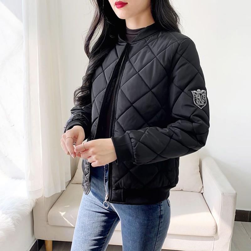 Kabát Dámská móda Jednobarevný Stojáček Kostkovaný Slim Baseball Vycpaná bunda