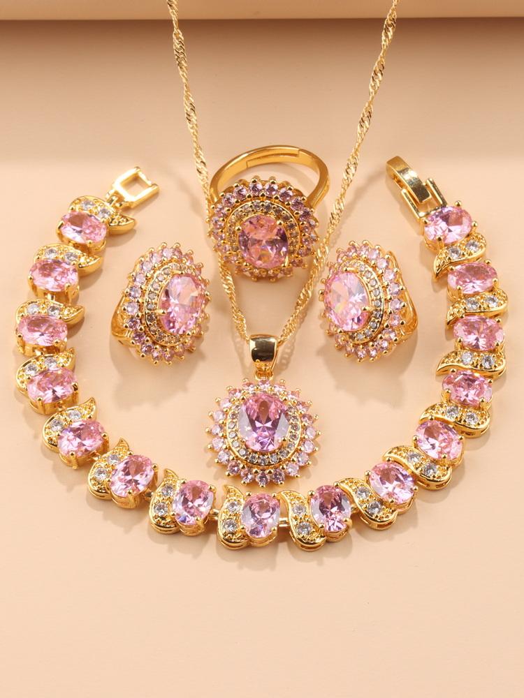 Brazil Italy Elegant Women Luxury Wedding Jewelry Sets Gold Plated Earrings Necklace Pendant Ring Bracelet For Women Gift