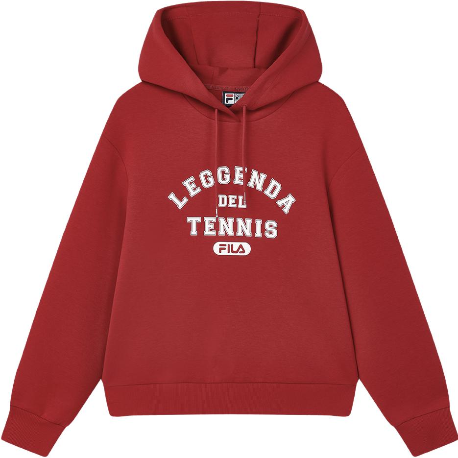 

FILA 2023 Winter New Knit Hooded Sweatshirt Fashion Loose Casual Simple Women tops Vibrant-Red F11W349211F-WI M