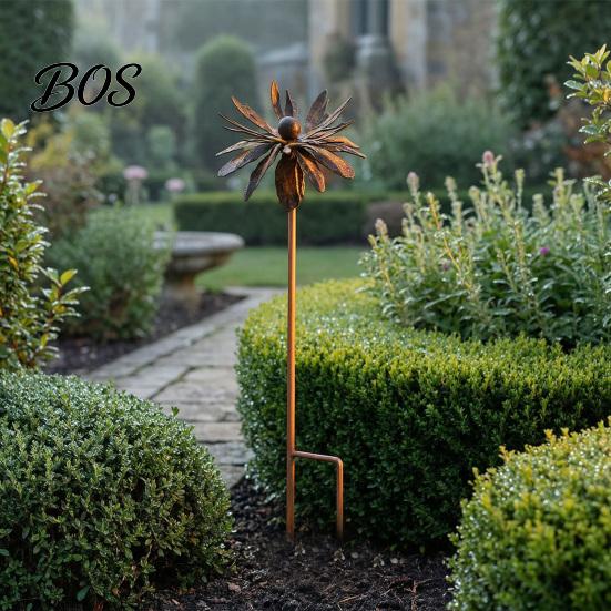 Pulverbeschichteter Gartenstab Vintage Rostiger Kornblumen-Erdspieß, 24 Zoll Metall Kunstvoller Drahtkunst Außendekoration, Rustikale Skulpturen für Rasenflächen