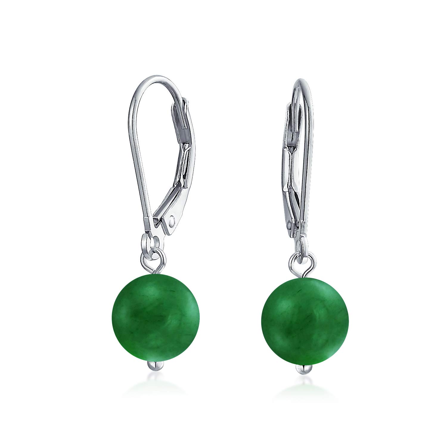 

Simple Plain Basic Round Beads Green Aventurine Gemstone Leverback Ball Drop Earrings for Sterling Silver Women.925