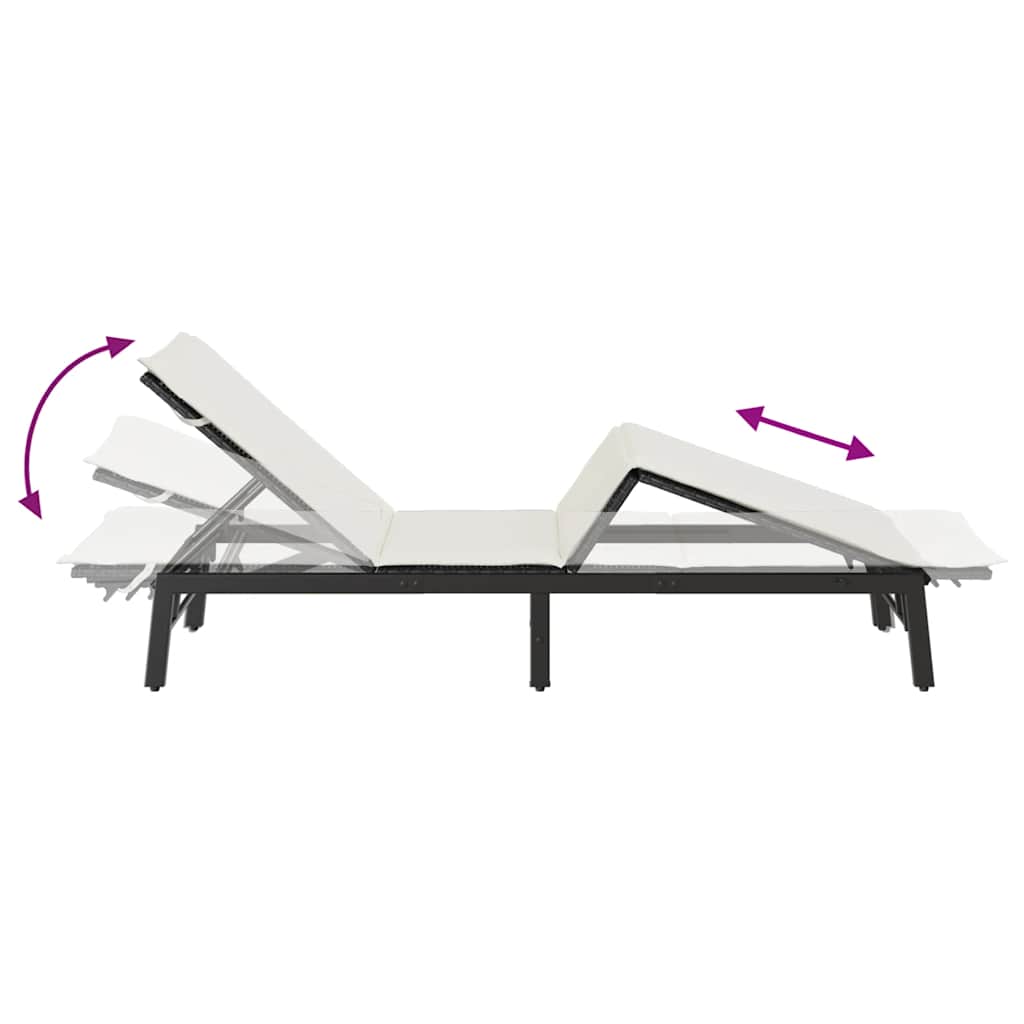 Black Sun Lounger with Cushion Poly Rattan