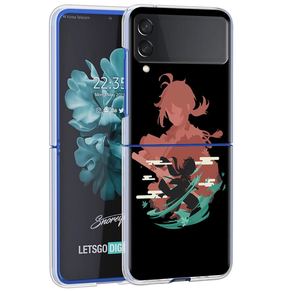 Anime Genshin Impact Case For Samsung Galaxy Z Flip 4 5G Transparent Hard Cell Phone Cover ZFlip Clear PC Luxury Shell Coque