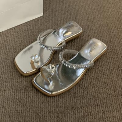 Kristall Damen Zehensteg-Slipper Lässig Neue Schuhe Sommersandalen Trend 2025 Quadratische Zehen Flip-Flops Damen Pantoletten Sandalen