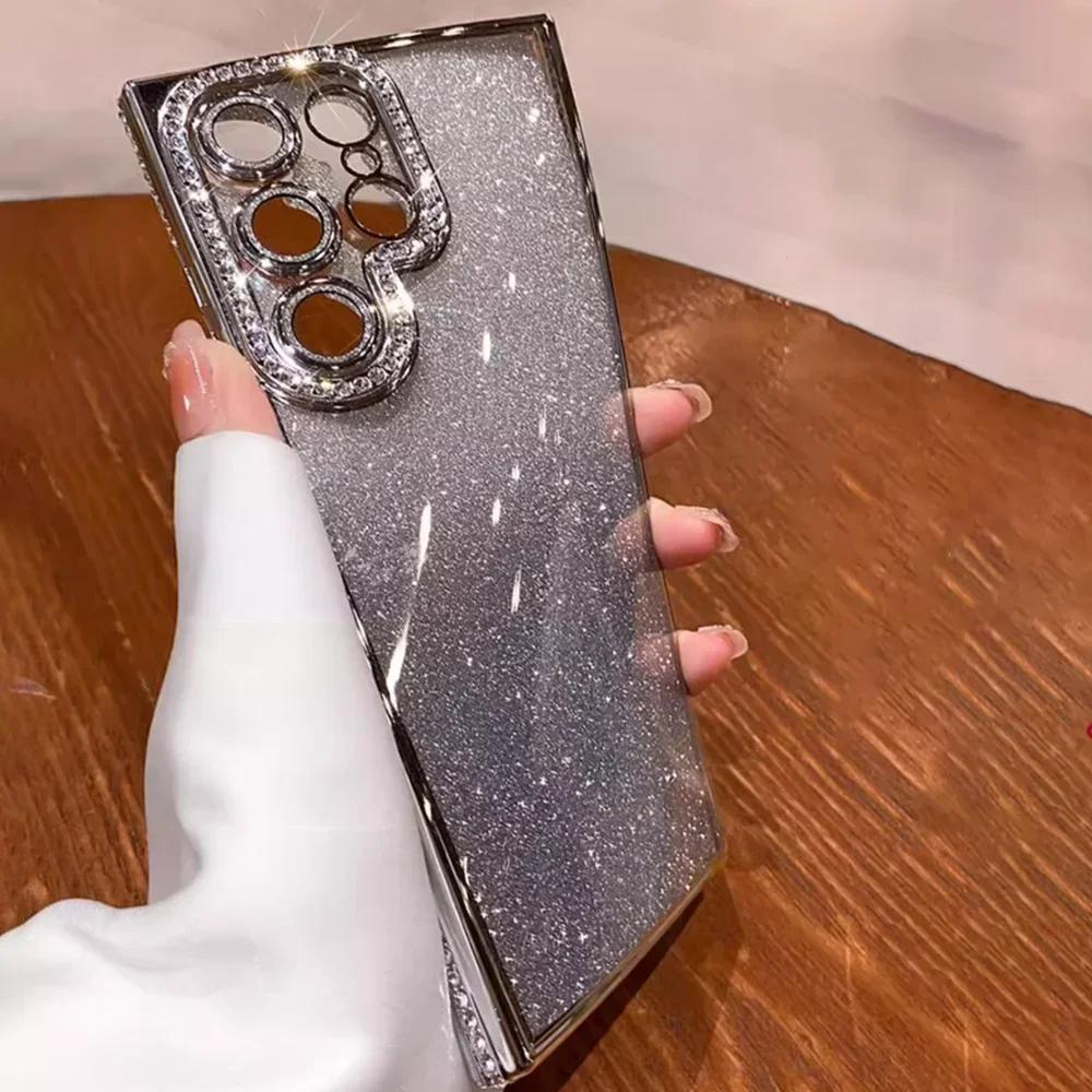 Luxury Glitter Rhinestone Case For Samsung Galaxy S26 S25 S24 S23 S22 Ultra Plus Bling Crystal Clear Plating Shockproof Cover