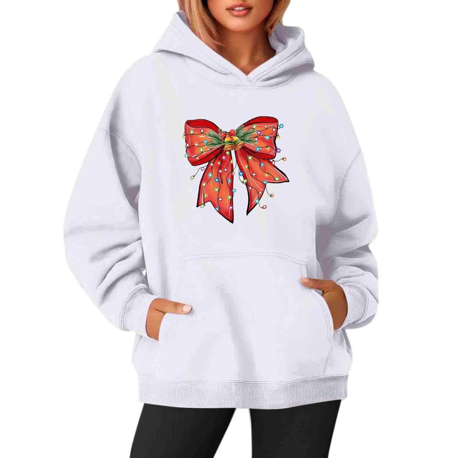 

Женские толстовки с круглым вырезом, длинным рукавом, рождественским принтом, однотонная толстовка с капюшоном XXXL белый