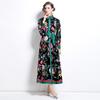 Frühling Herbst Damen Stehkragen Vintage Palace Print Designer Runway Kleid Einreihig Lang Maxi Übergröße Lose Party Schnürkleider